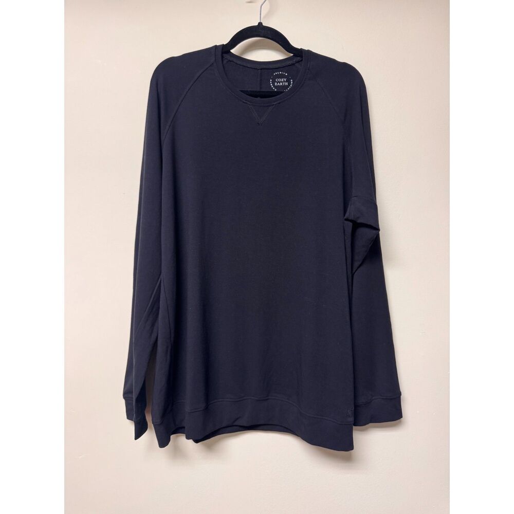 COZY EARTH Bamboo Crewneck Pullover Tee Black, Soft Lounge, Sz XL